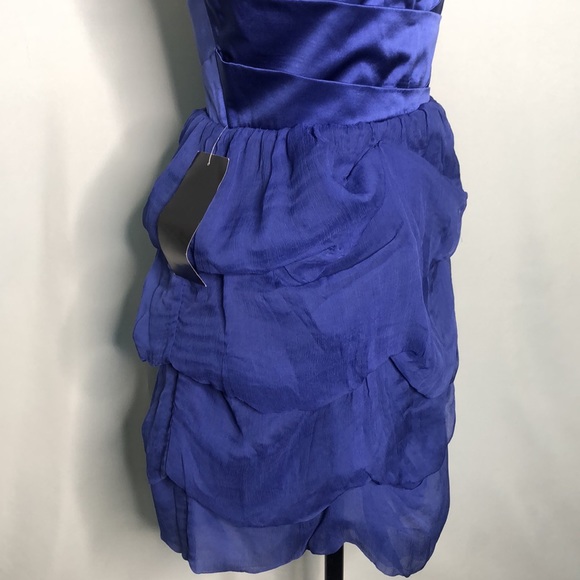 Bebe Blue Summer Halter Cary Mini Silk Ruffled Cocktail Dress Small - Picture 15 of 17